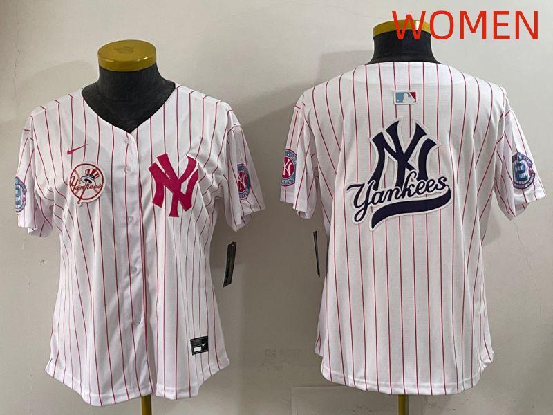 Women 2025 New York Yankees Blank White Stripe Joint Name Nike MLB Jersey style 18->houston texans->NFL Jersey